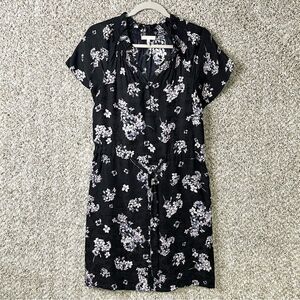 Rebecca Taylor Dress Womens 0 Black & Purple Floral Print 100% Silk Short Sleeve